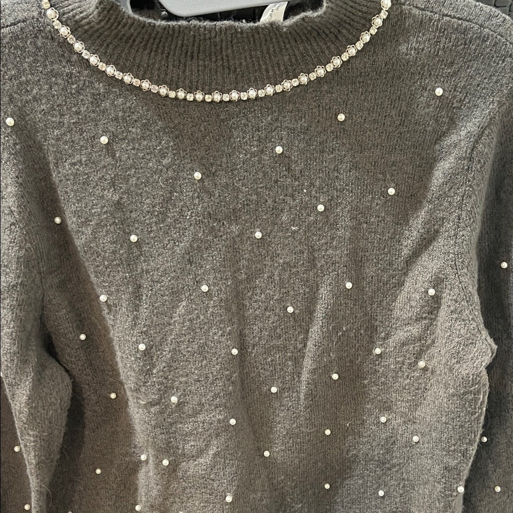 Zara Charcoal Sweater with Pearl Embellishments